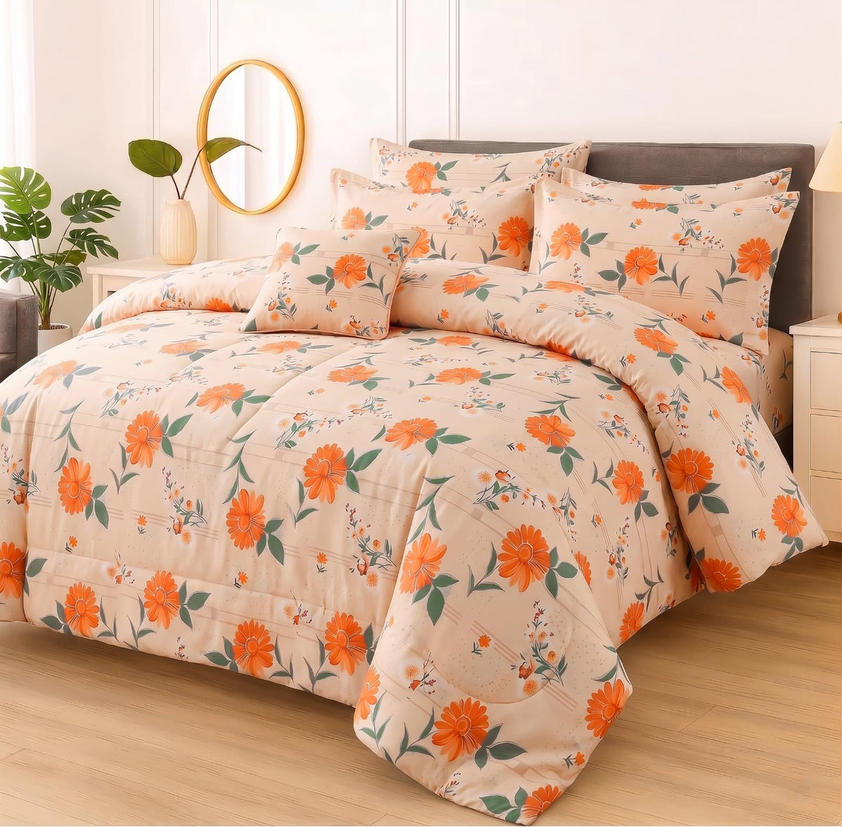 Premium Summer King Size Soft Cotton Comforter Set - 7-Piece